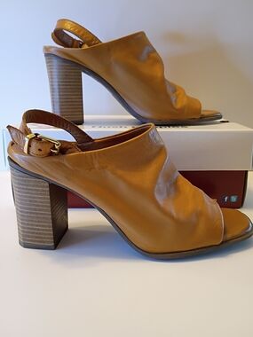 Aldo Tan Leather Open-Toe Slingback Block Heels